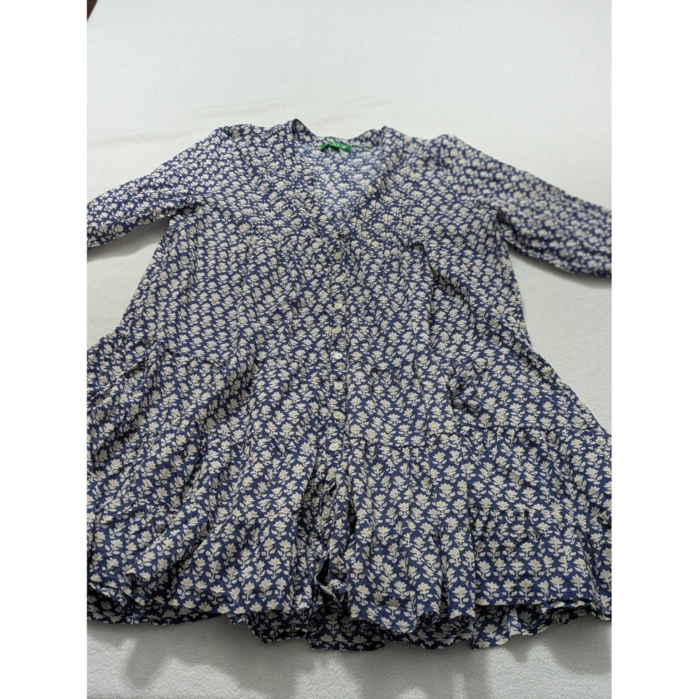 J. Crew Cotton Voile Cover Up Dress‎ in Blue Stamp Floral Sz. Med Preppy